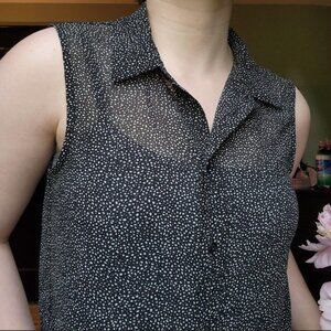 Sheer polka dot button up tank